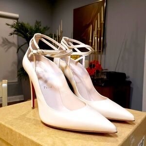 NEW Christian Louboutin Conclusive Pump in Crème Leather 100mm Heel Size 40.5